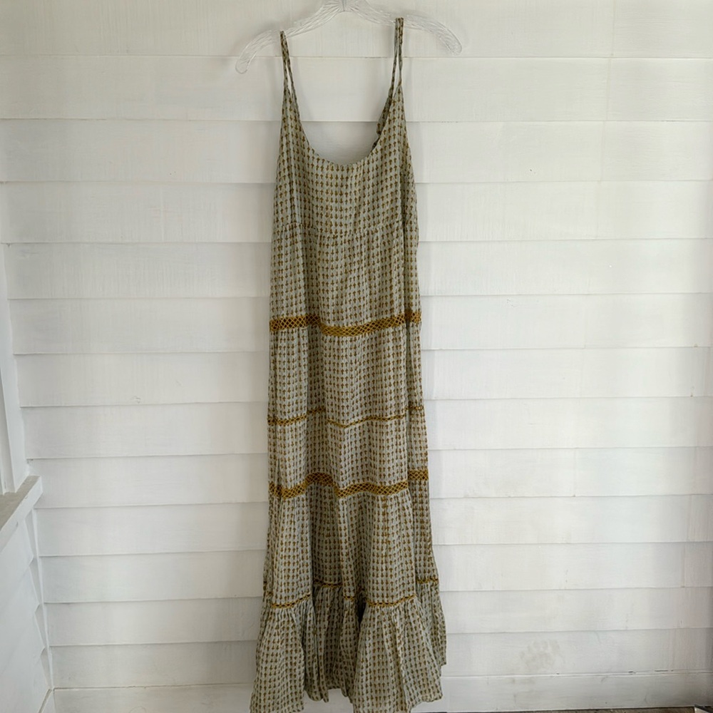 Free People maxi green gold tank dress